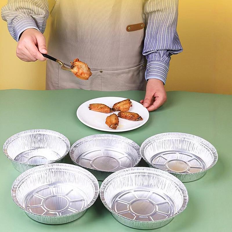 20Pcs Round Foil Trays Foil Flan Dish Silver Foil Food Container Disposable Aluminum Foil Plate Tin Foil Pie Pans For Air Fryer
