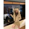 Retro British style design sense double pocket tooling cotton clothes women's big fur collar hooded high waist thickened cotton coat