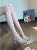 2025 New Fashion Internet Celebrity Crystal Shoes Transparent High-heeled Sandals Women's Summer Square Head Thick Heel Cool Slippers Women's Outer We