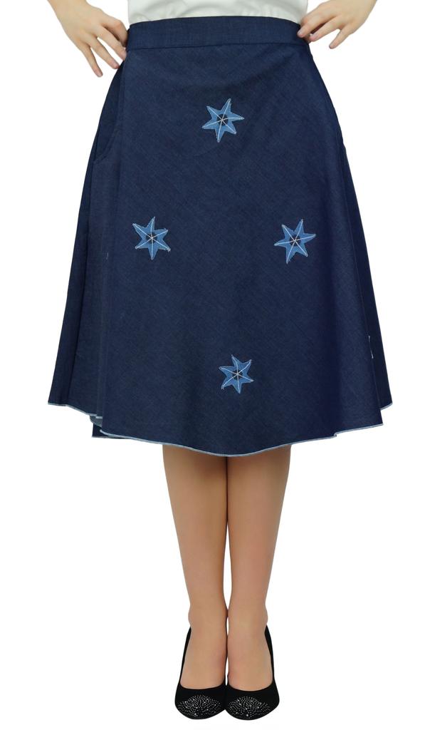 Bimba Джинсовая юбка с эластичной резинкой на спине, юбка А-силуэта с аппликацией в виде звезды