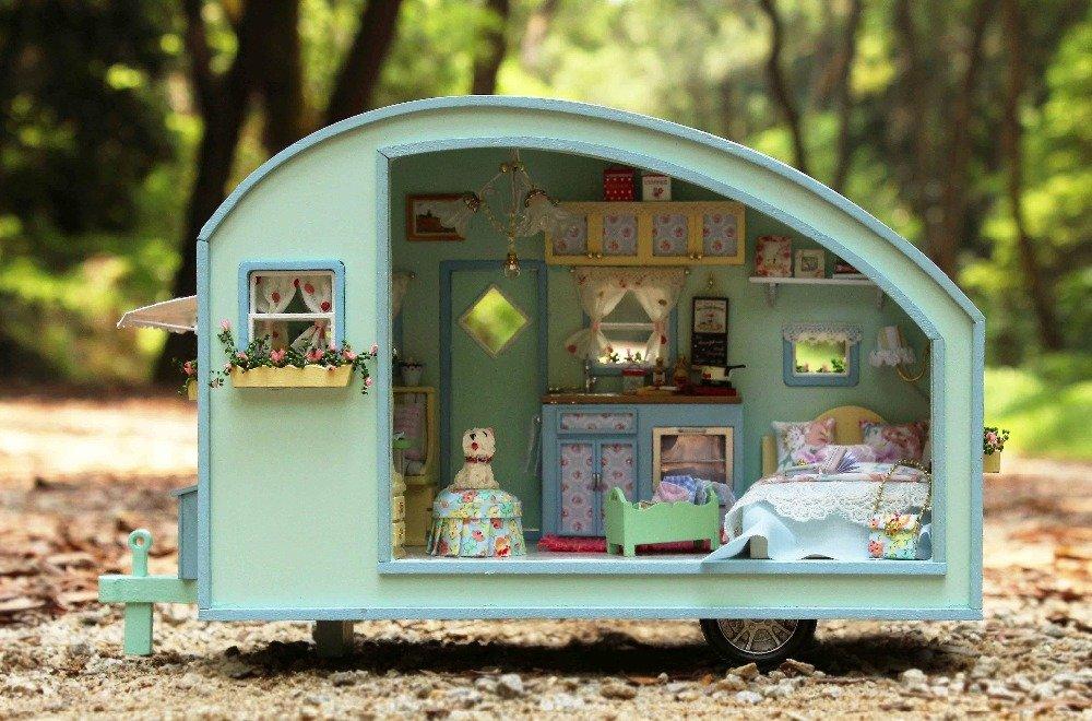 Dollhouse Miniature Handmade Kit Country French Camping House with LED Light Music Box (moin Moin) +