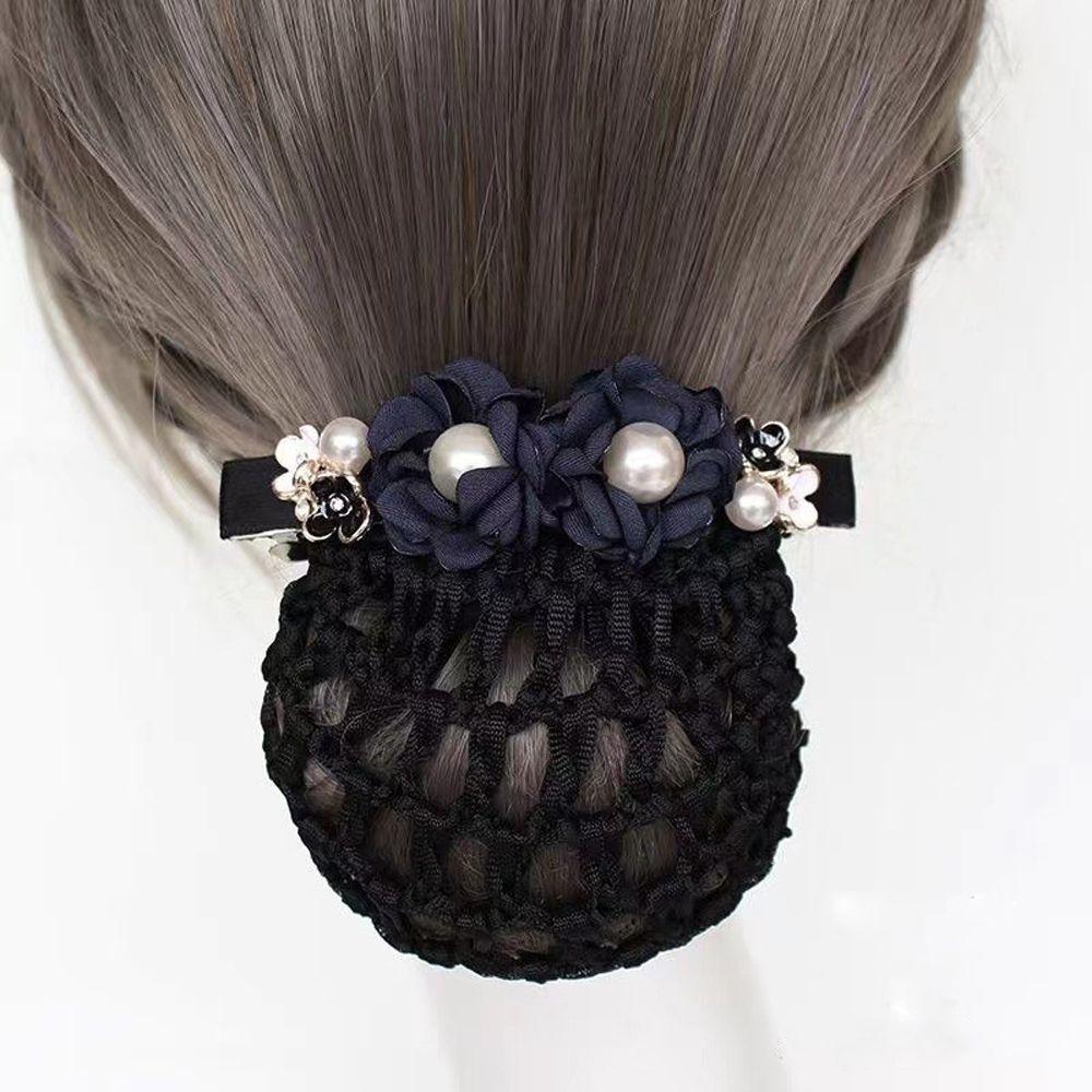 Simple Pearl Flower Cloth Headdress Hairnet Mesh Snood Korean Style Headwear Women Spring Clip