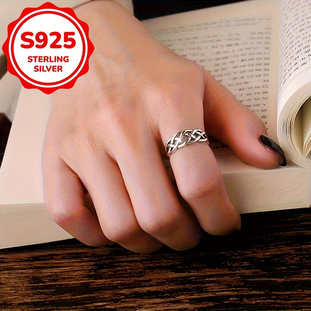 sterling silver fashion women's ring, vintage punk style, woven adjustable open design, suitable for daily wear, parties and vacations