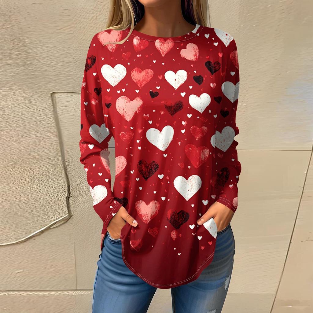 Футболки женские осенние повседневные рубашки с длинным рукавом толстовка винтажный графический принт топ пуловер ко Дню святого Валентина