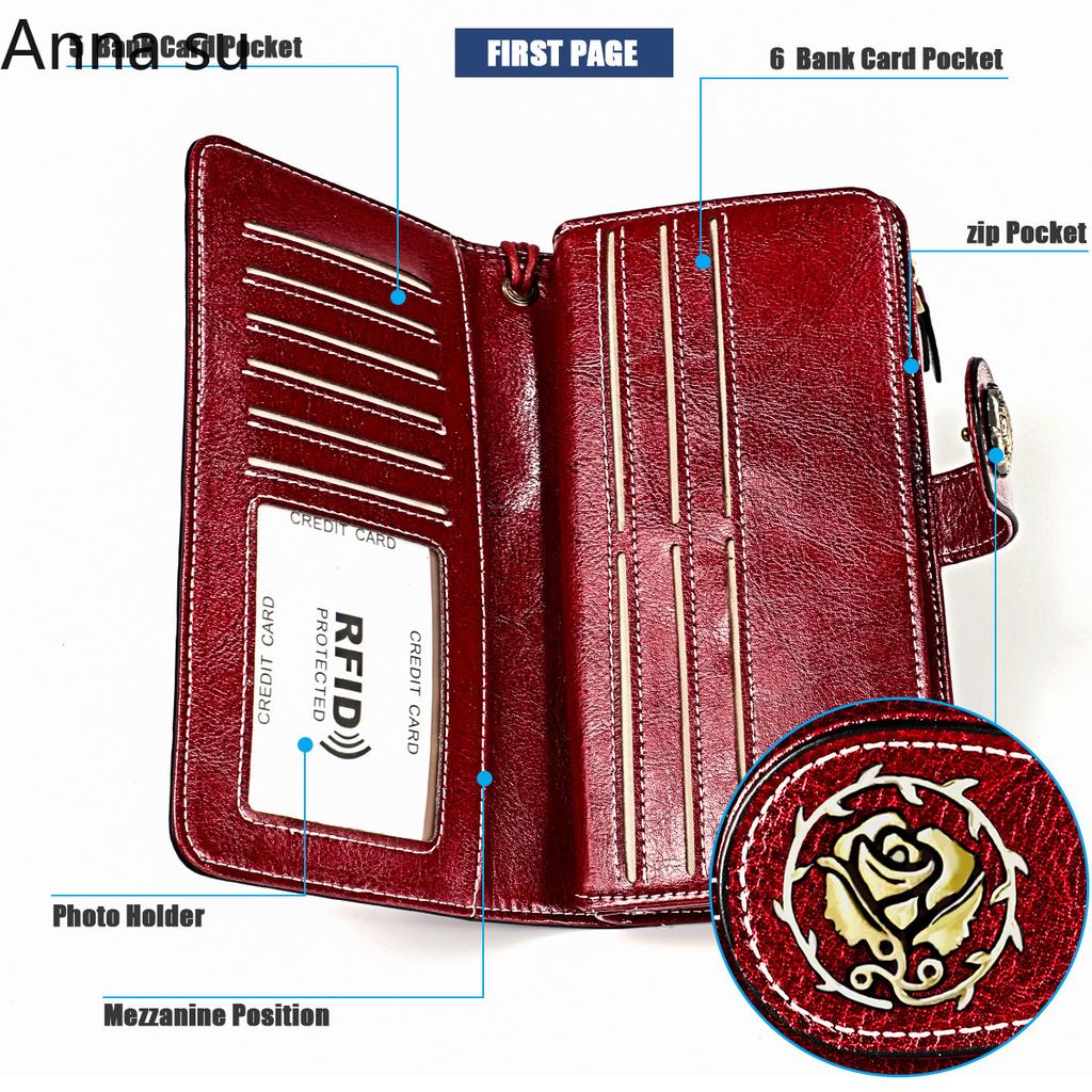 Ladies Leather Wallet Large Capacity Multifunctional Long Wallet European and American Retro Clutch