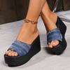 Женские джинсовые тапочки, летние босоножки на танкетке с открытым носком, модные тапочки на платформе, повседневная обувь для отдыха на природе, женские шлепанцы Zapatos De Mujer