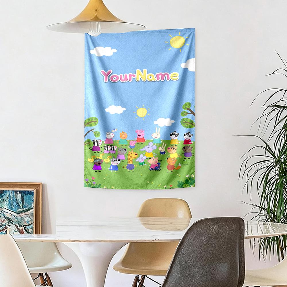 Peppa Pig Custom Your Name Wall Decor Tapestry Art For Pet Memorial Birthdaywedding Party Backdrop Family Gift