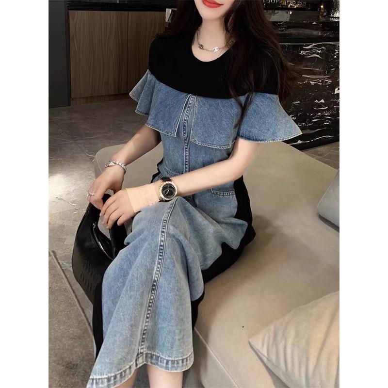Свободное и тонкое платье женское летнее платье 2024 года новые товары средняя и длинная ретро-юбка из денима с оборками