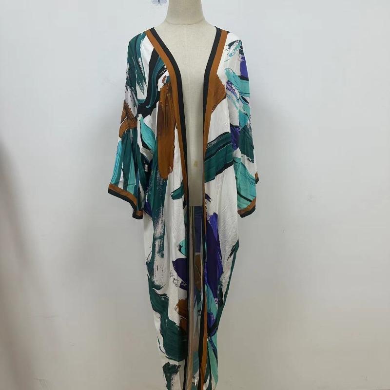 Plus Size Women's Print Beach Holiday Long Cardigan Bikini with Swimsuit Cover Up