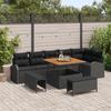 9-piece Garden Furniture Set with Cushions Black Poly Rattan Acacia, 2-seater Garden Sofa with Cushions Black 3362404