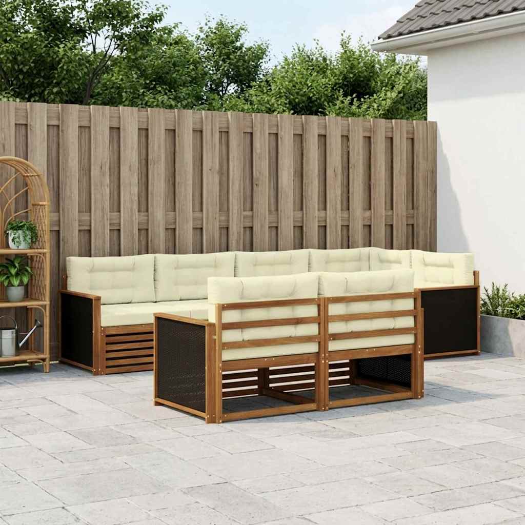 Outdoor Sofa Set with Cushions 7 pcs Natural and Cream