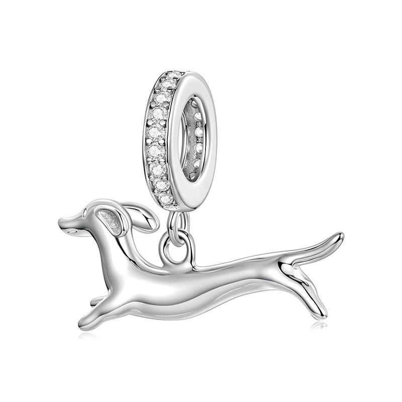 WOSTU DIY Dachshund Charms Pendant White Gold Plated Horse Girl Heart Beads Fit Original Bracelet Neckalce Wholesale