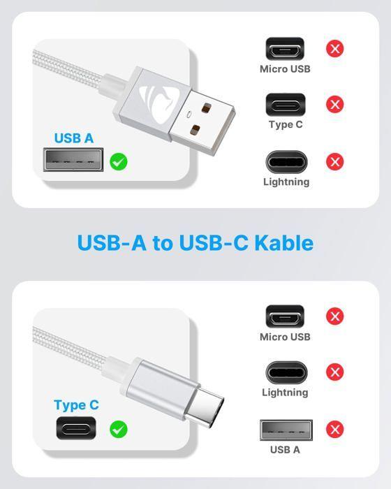 Cable USB Vers USB C,2M+1M/2pcs Cordon USB C Charge Rapide 3A Fil Chargeur Type C Tressé Cable USB C Pour Samsung Galaxy S21 S22 S23
