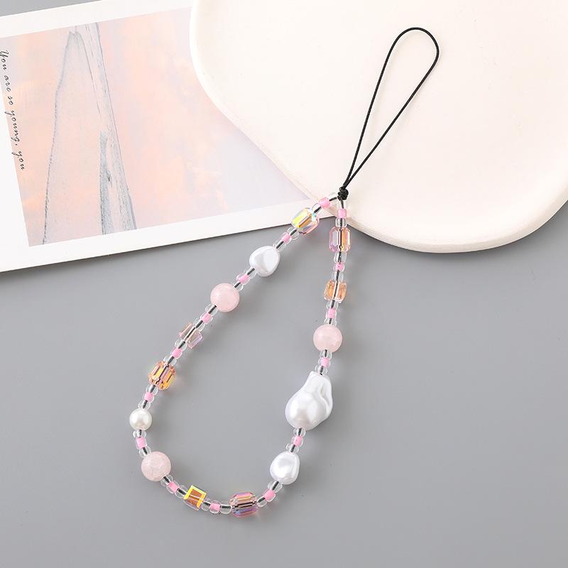 Korean Love Heart Beaded Phone Chain & Keychain Set for Women