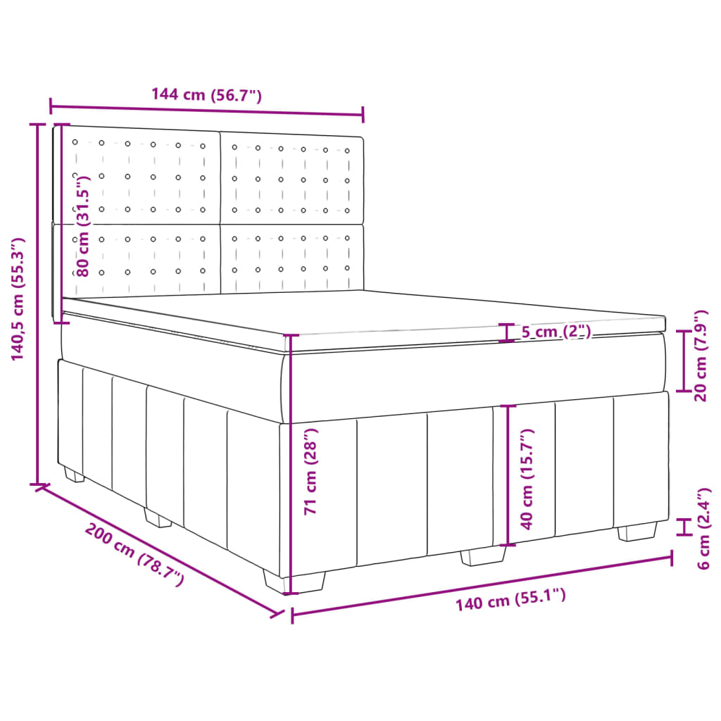 Box Spring Bed with Mattress Dark Brown 140 x 200 cm Fabric