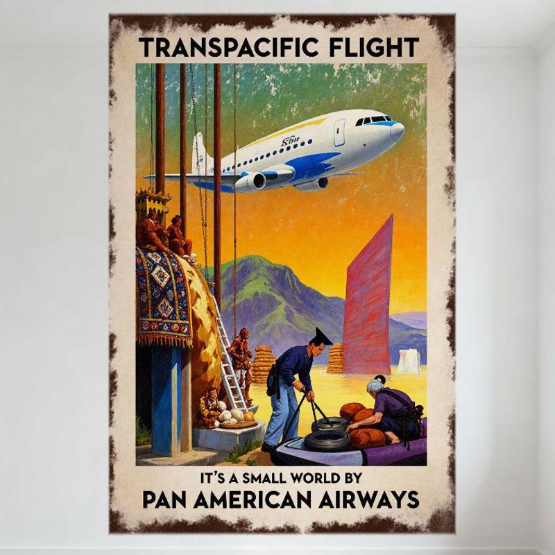 Винтажная металлическая жестяная табличка Pan American Airways Транстихоокеанский рейс Ретро Авиационная Пропаганда Искусство Настенный Декор для Бара Клуба Дома Мужчины C