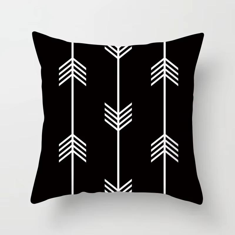 Double Sided Black White Geometric Pillowcase Polyester Striped Cushion Cover for Sofa Living Room and Modern Home Decor