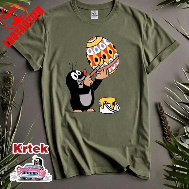 История Кротика Krtek Винтажный Мультфильм Аниме Футболка с Коротким Рукавом Мужская Женская Хлопок Круглый Вырез Повседневная Свободная Смешная Детская Модная Футболка