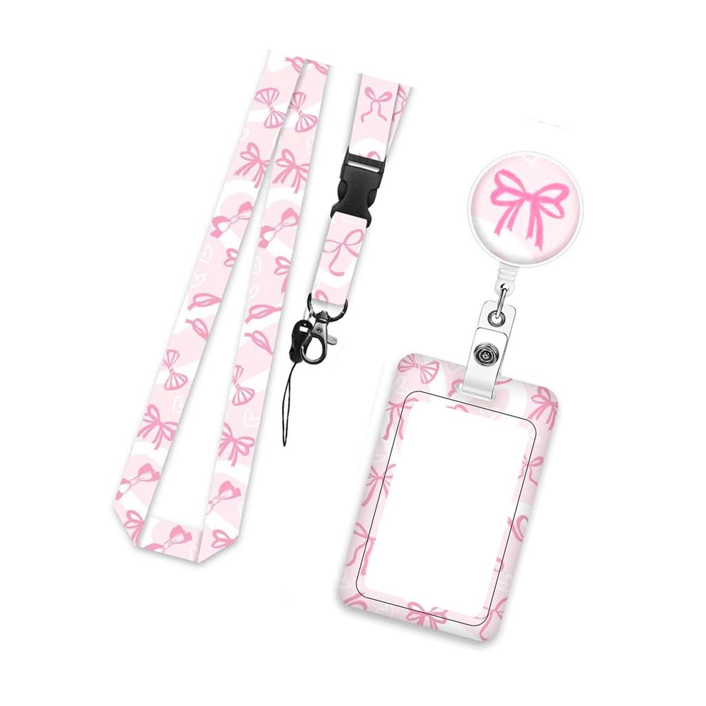 Butterfly Neck Lanyard with Badge Card Holder Retractable Badge Holder and Detachable Neck Strap Set for Office School