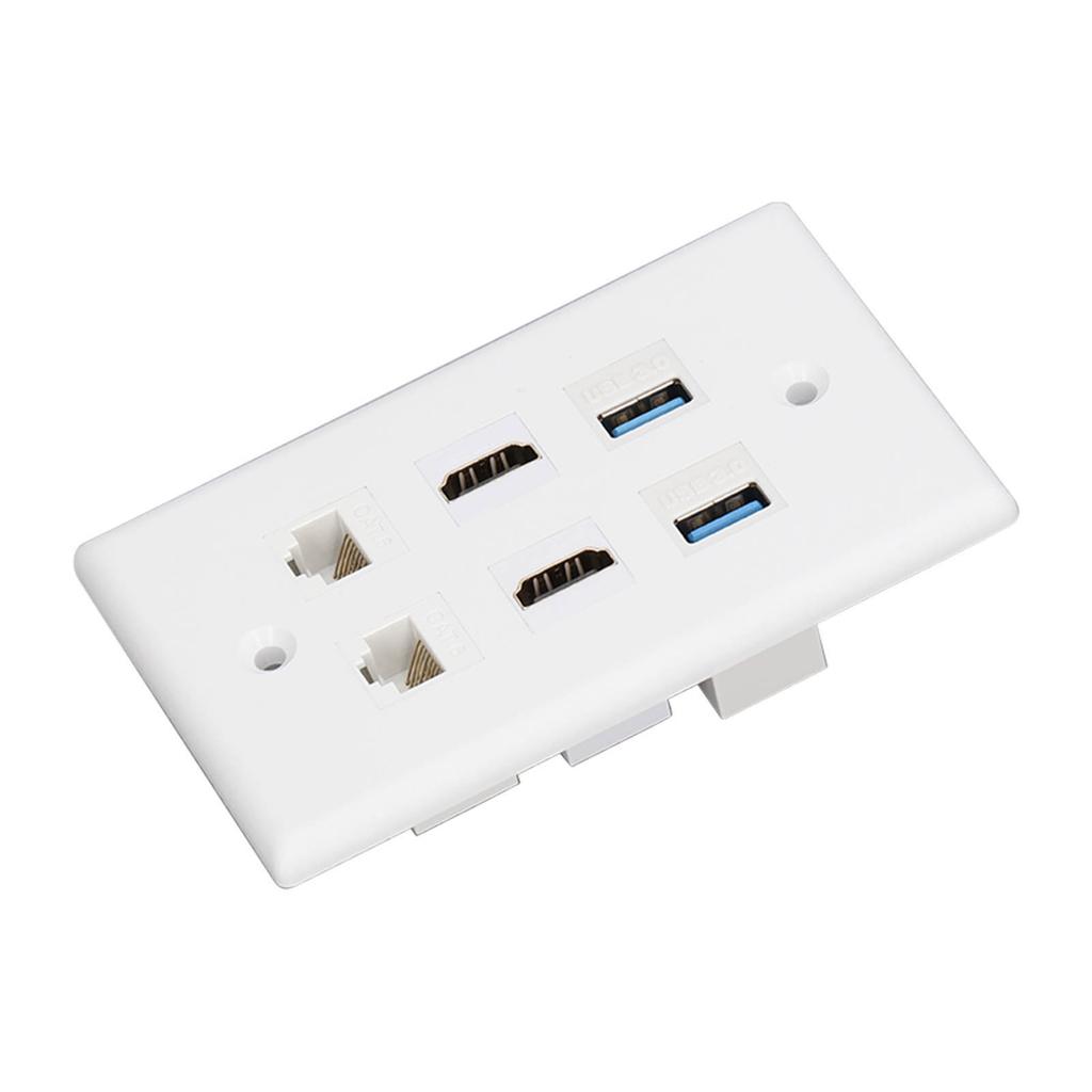 6 Port Wall Plate 2xHD Multimedia Interface 2xCat6 2xUSB3.0 RJ45 Ethernet Wall Plate for HDTV Projector Computer
