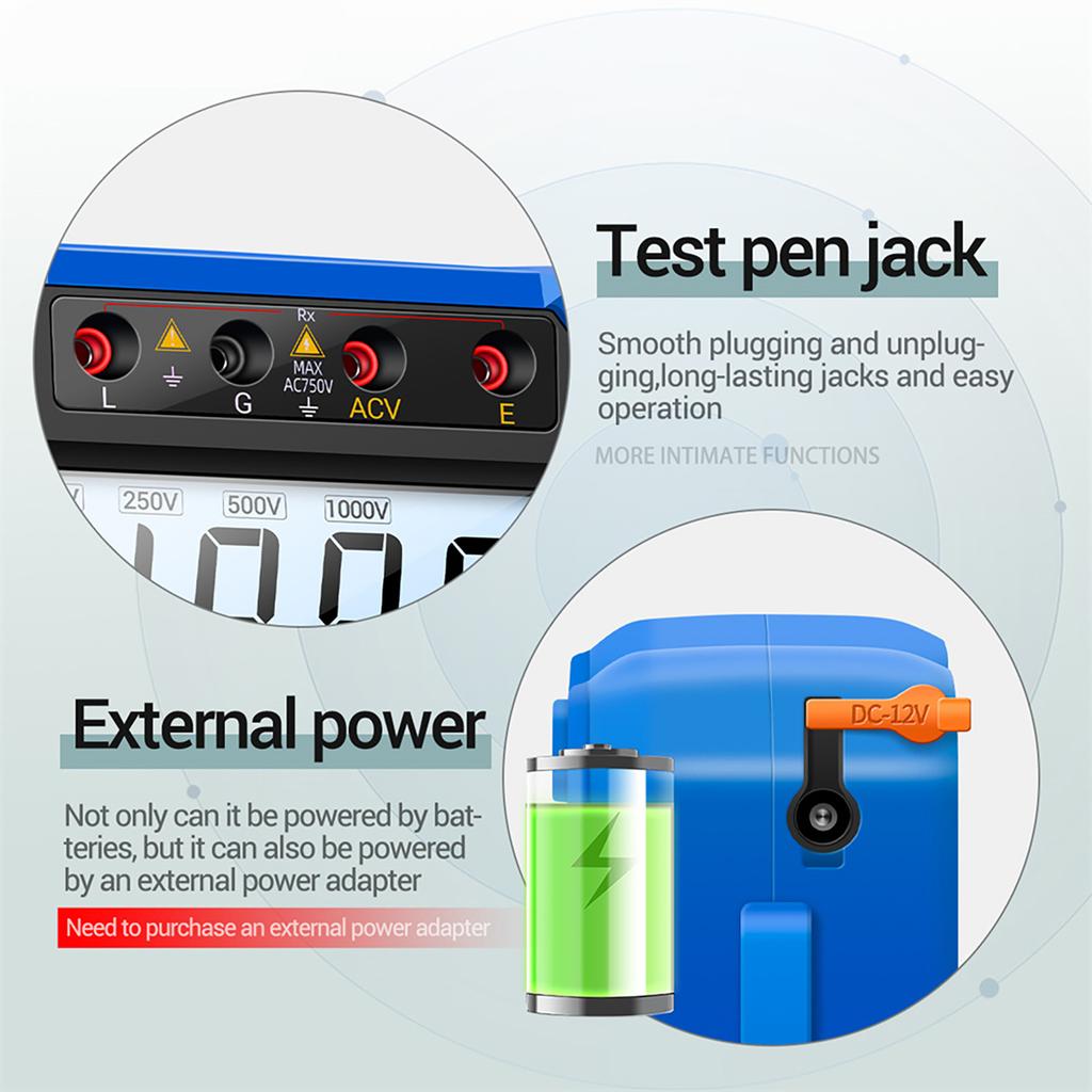 Insulation Resistance Tester 100V 250V 500V 1000V Resistance Tester with LCD Backlight Digital Display Screen