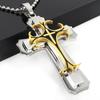 Men's Vintage Flat Handmade Necklace With Multilayer Golden Black Stainless Steel Cross Pendant Necklace Jewelry