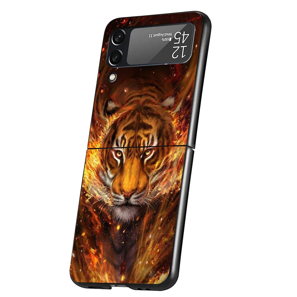 Ferocious Tiger Animal Case Phone Cover for Samsung Galaxy Z Flip 6 5 4 3 5G ZFlip6 ZFlip5 ZFlip4 ZFlip3 Black Hard Trend Fundas