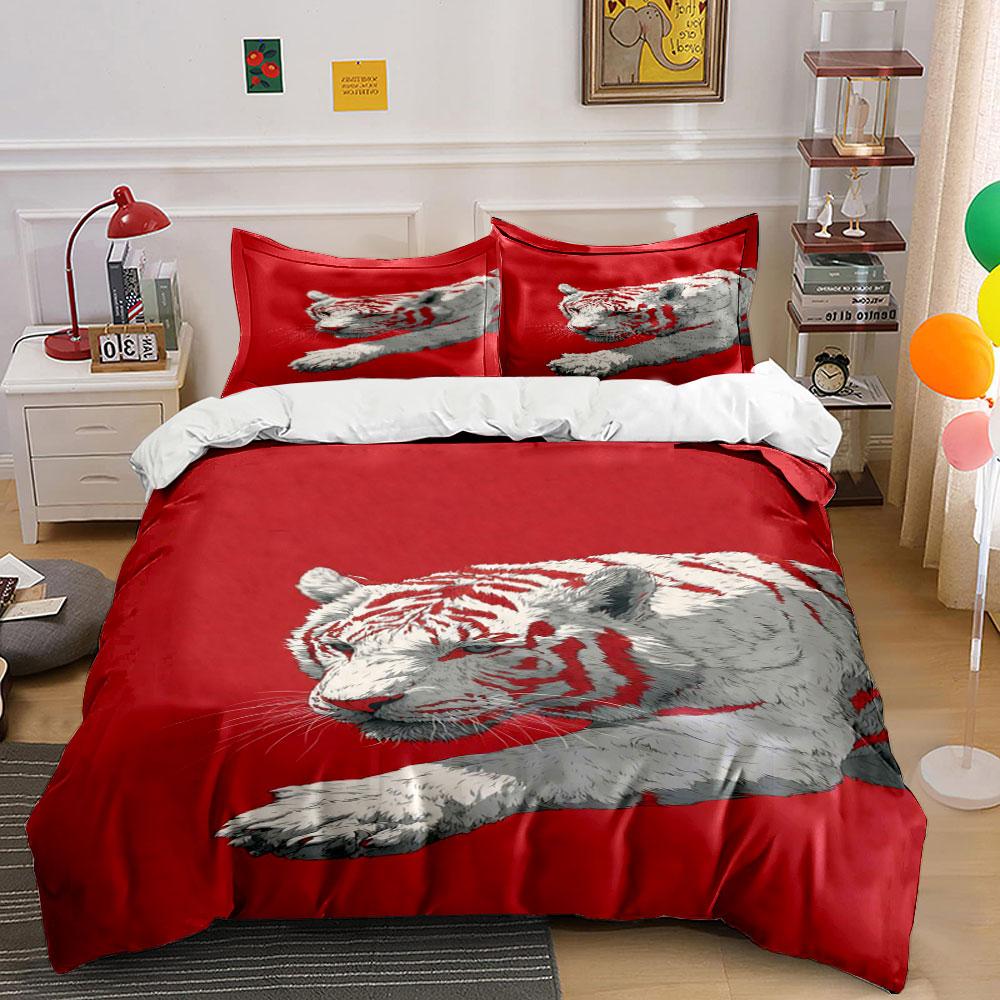 White tiger on red. Bedding sets Duvet cover sets Duvet covers Pillowcases(1*Duvet Cover 2*Pillowcases without duvet insert)