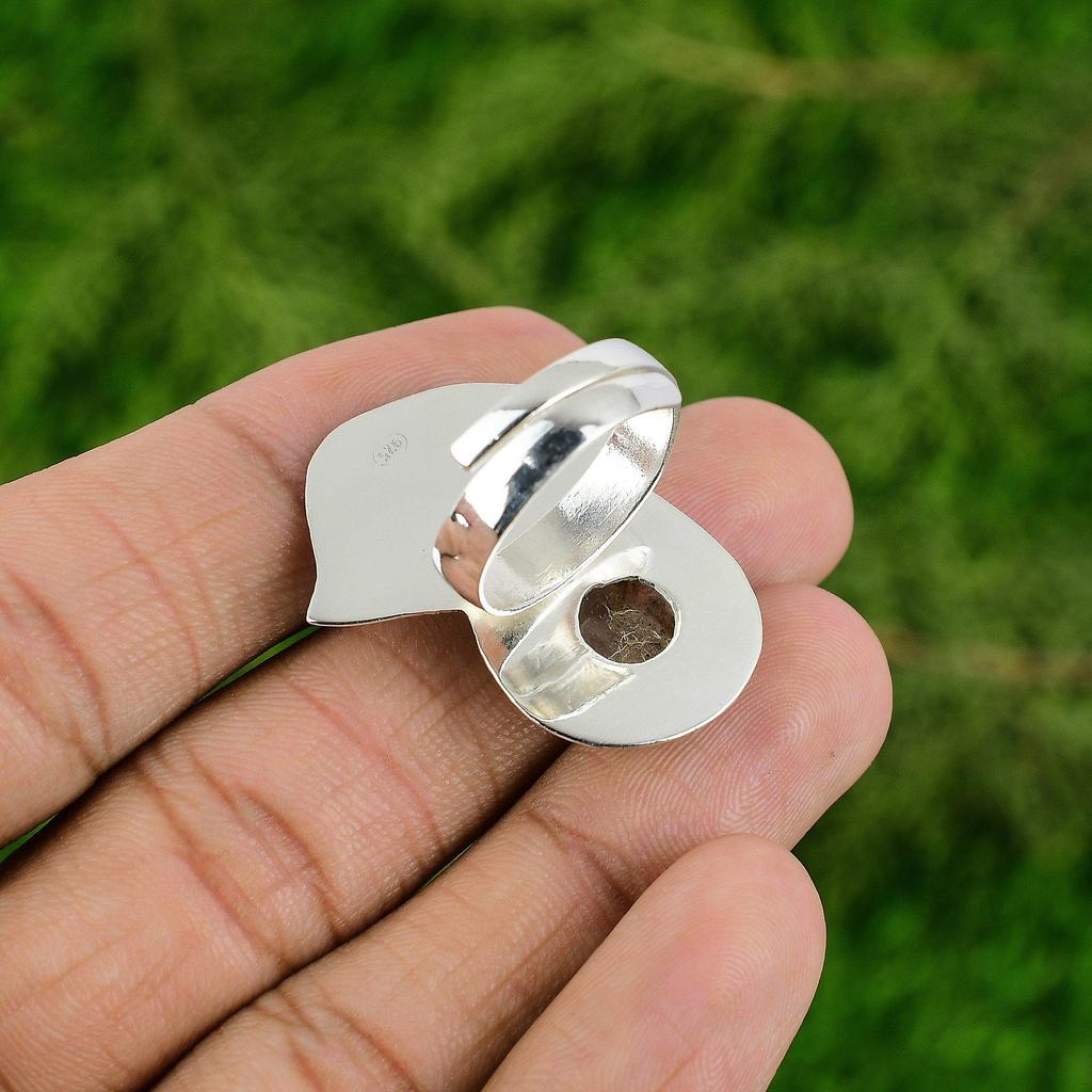 Thanks Giving Day Sale 925 Silver Golden Rutile Stone Sister Birthday Bezel Ring