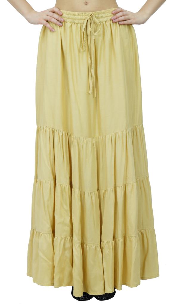 Bimba Длинная расклешенная юбка макси-ярус в стиле бохо с эластичной резинкой на талии из вискозы в стиле бохо