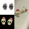 Halloween Skull Earrings, Full Diamond Skull Head Punk Earrings