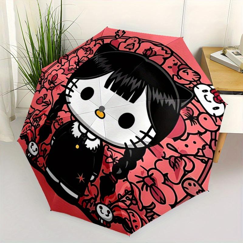 1pc Wednesday Hello Kitty Automatic Opening and Closing Umbrella - Lightweight 3-Fold Design, Suitable for Fans, Travel, Daily Use - Official Product,