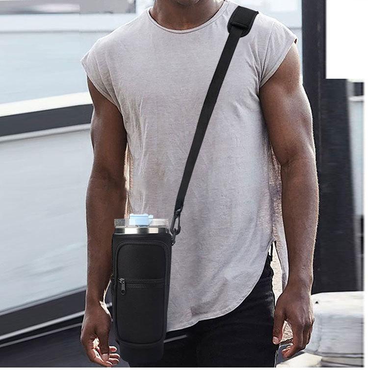 Water Bottle Carrying Case with Phone Pocket - Adjustable Shoulder Strap for Outdoor Travel and Sports