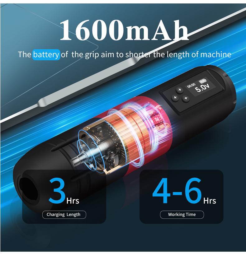 Комплект беспроводной тату-машинки для начинающих со светодиодным дисплеем и ручкой на батарейках