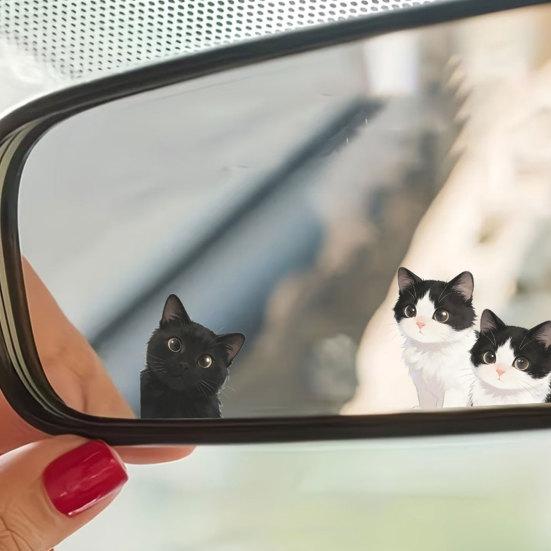 yangyizhi Car Sticker, Waterproof PVC Self-adhesive Traceless Auto Decal, Black White Cat Pattern Sticker for Fuel Tank Caps Windows Luggage