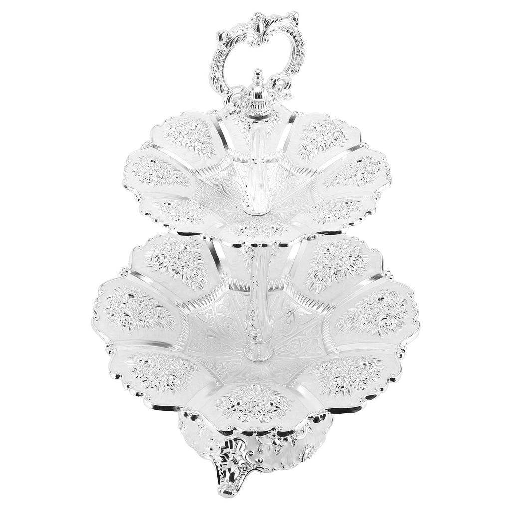 Cup Cake Tower Stand 2 Tier Alloy Elegant Tiered Cake Display Holder Serving Tray Silver White