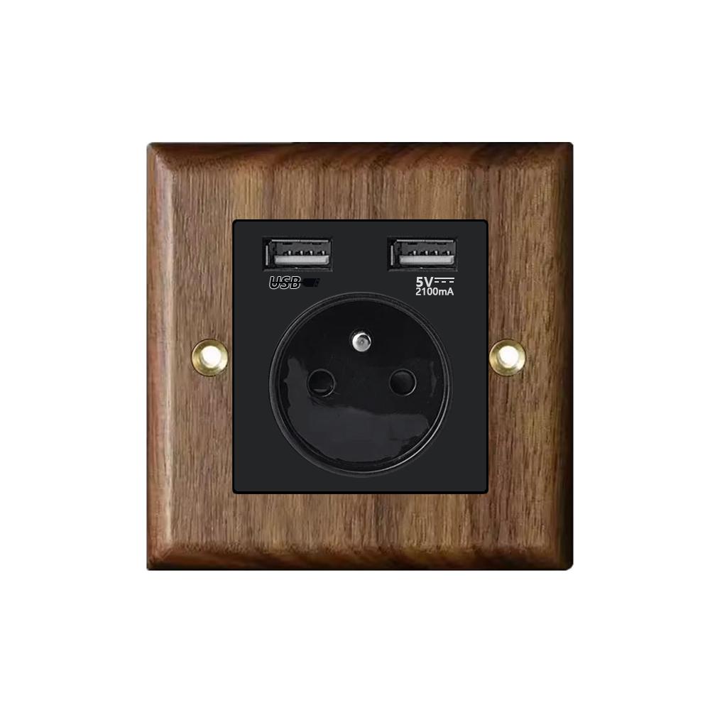 High Quality Retro Europe Type Vintage Wall Light Switch Socket, Solid Wood Brass Toggle Switch Plate, Antique Home Stay Switch
