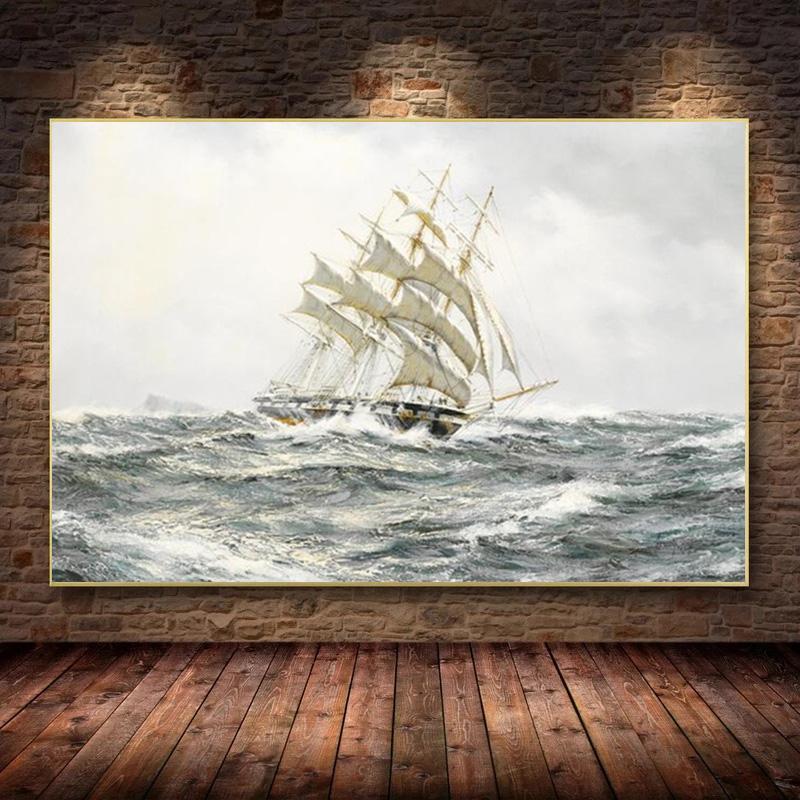 Винтажный Парусный Корабль Морской Пейзаж Холст Картина Плакат Корабль Фрески Печатает Волну Настенные Художественные Фотографии для Гостиной Домашний Декор