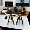 Set of 2 Globes with Wooden Stand, Brass Navigation Table,