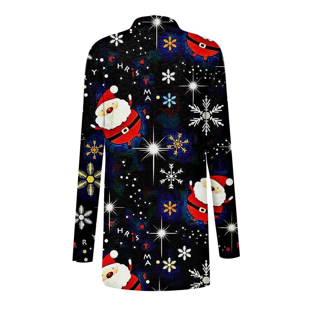 Женский кардиган необычной формы с длинными рукавами и карманами с рождественским принтом