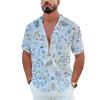 TEMU European and American popular Flamingo series 1D printing summer casual lapel button-down shirt short sleeve