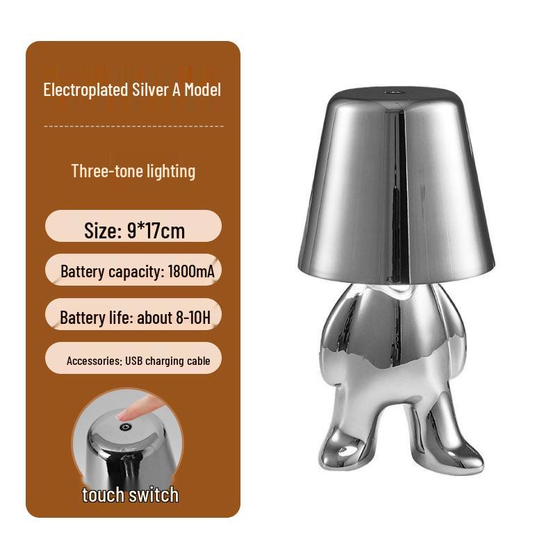 Creative Thinker Electroplated Gold Table Lamp: Rechargeable Night Light & Bedroom Ornament