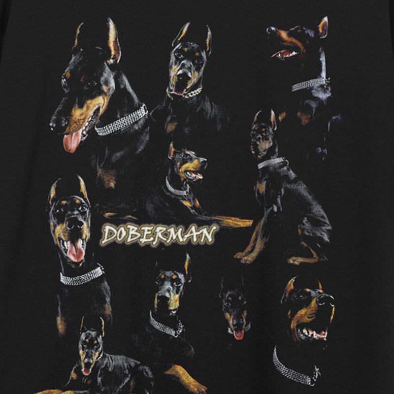 Streetwear Doberman Graphic Black T-Shirt Cotton Unisex Tops Tees Summer Short Sleeves T Shirt