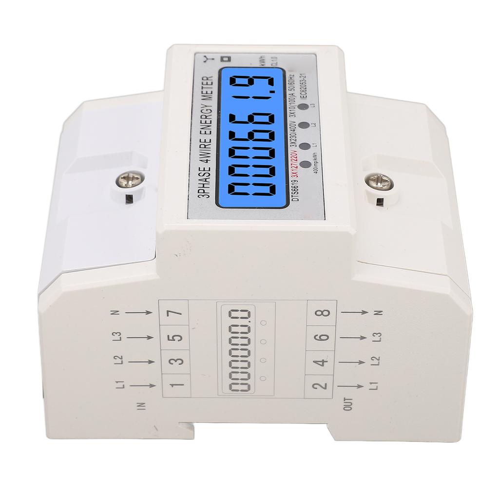 Digital Energy Meter 3 Phase 4 Wire KWh Electricity Wattmeter DIN Rail Backlight LCD Display 3x127 220VAC 10‑100A