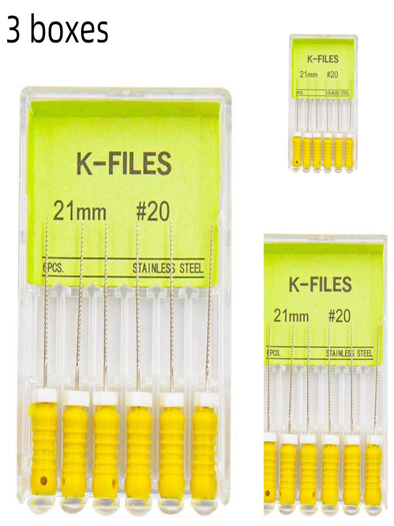 3boxes,6Pcs/Box Dental K Files 21mm/25mm Hand Use Files Stainless Steel Root Canal Files Dentistry Endodontic Instruments
