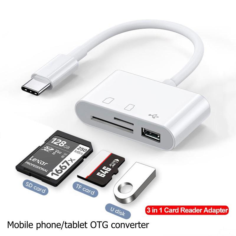 3-в-1 Многопортовый концентратор-конвертер USB Type-C Картридер USB TF SD Micro SD Адаптер OTG Для серии iPhone 15 Ноутбука Huawei Samsung