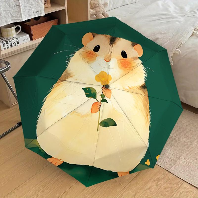 1pc Hamster Flower Automatic Folding Umbrella - Portable Collapsible Design, 8-Rib Iron Frame, Casual Outdoor Accessory yy251215225