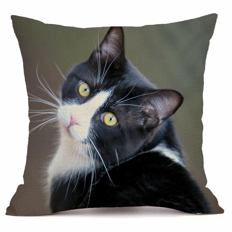 RZN черная льняная наволочка для домашнего животного и кота, квадратная декоративная наволочка для дивана, чехол для подушки с животным узором 45X45 см