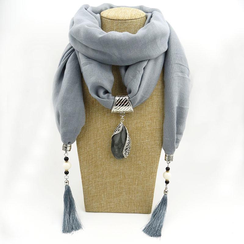 Cotton Linen Minority Style Necklace Water Drops Gem Tassel Scarf Shawl Autumn Winter Women's Scarf