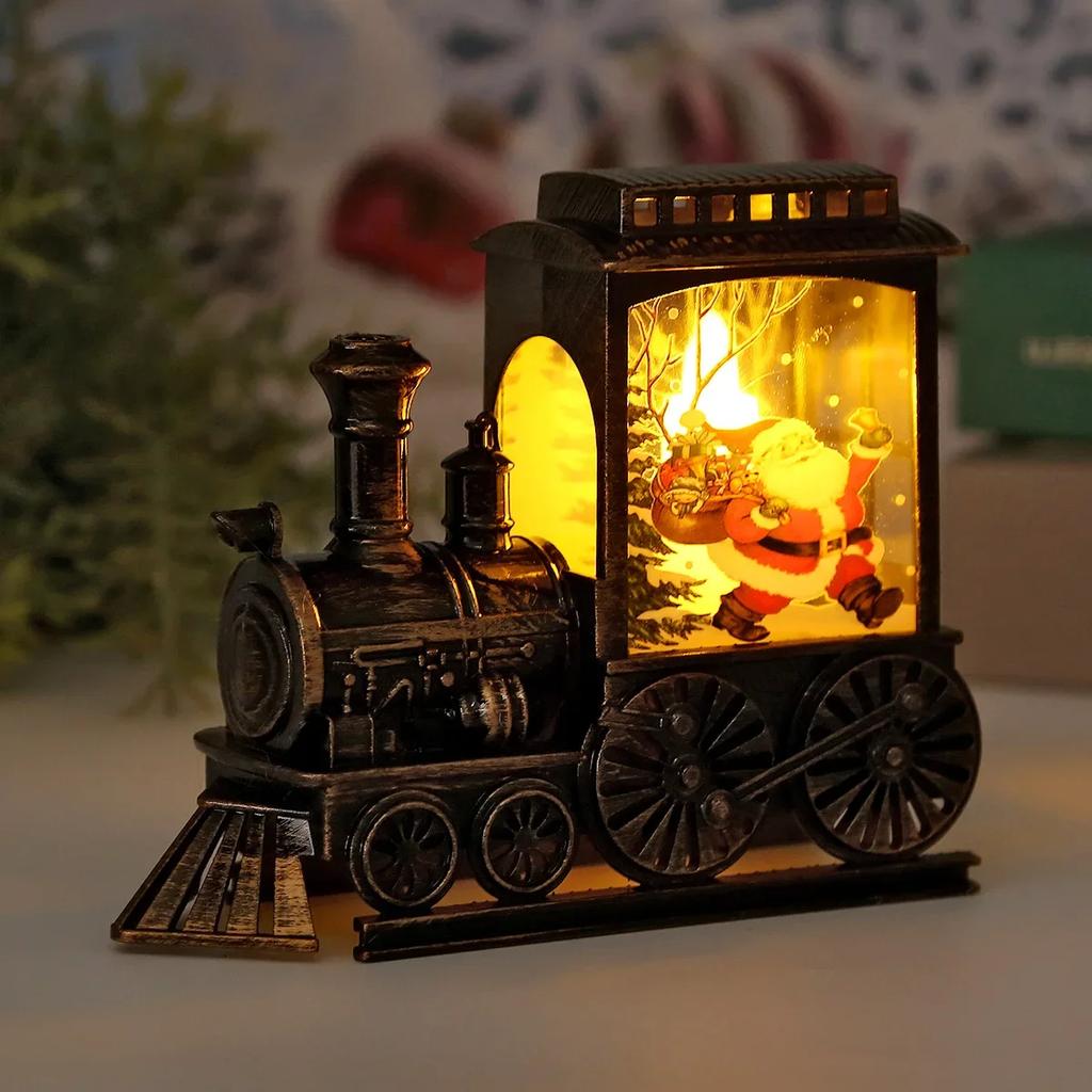 LED Night Light Vintage Train Christmas Battery Powered Lantern Portable Decorative Lamp Indoor Outdoor Party Gift